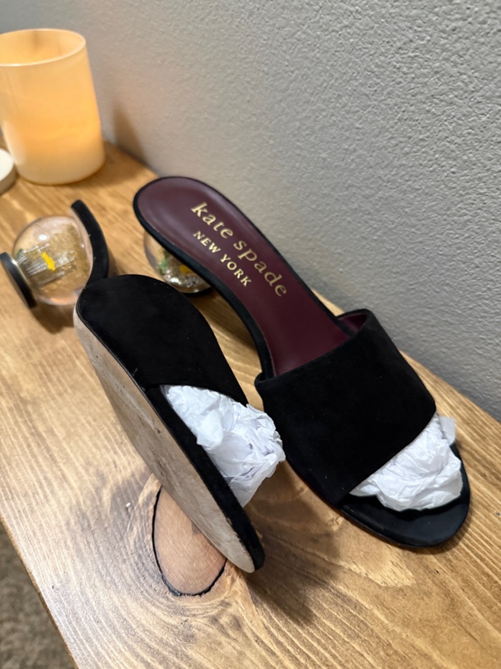 Kate Spade ♠️ Statement Suede Snow Globe Novelty Polished Slide Sandals; 8.5 - Picture 11 of 16